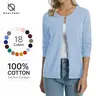QUALFORT Women's Basic Pure Cotton Knitting Cardigan - Long Sleeve, Easy Crew Neck, Button-Front, Regular Fit, Medium Stretch Solid Top, Business Casual Tops for Office & Everyday Womenswear