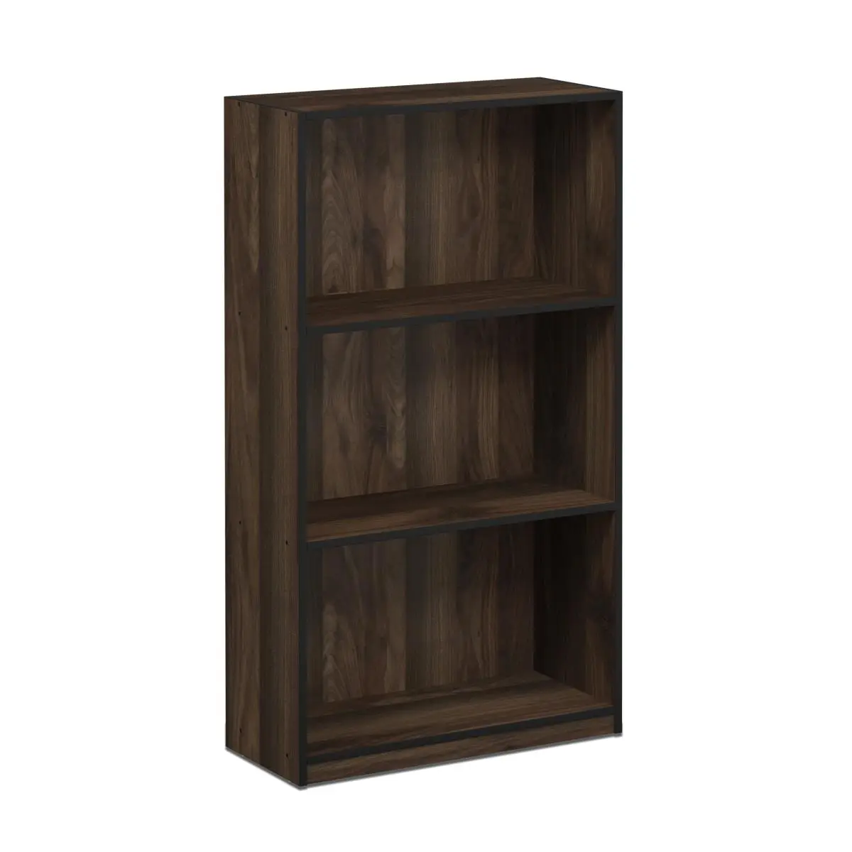 Furinno 3-Tier Bookshelf Book Rack - Wide Storage Shelves in Walnut & Black, Practical Solution for Home, Office, Three Tiers