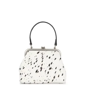 Markgong Small Cowhide Leather Metal Clasp Bag in Beige