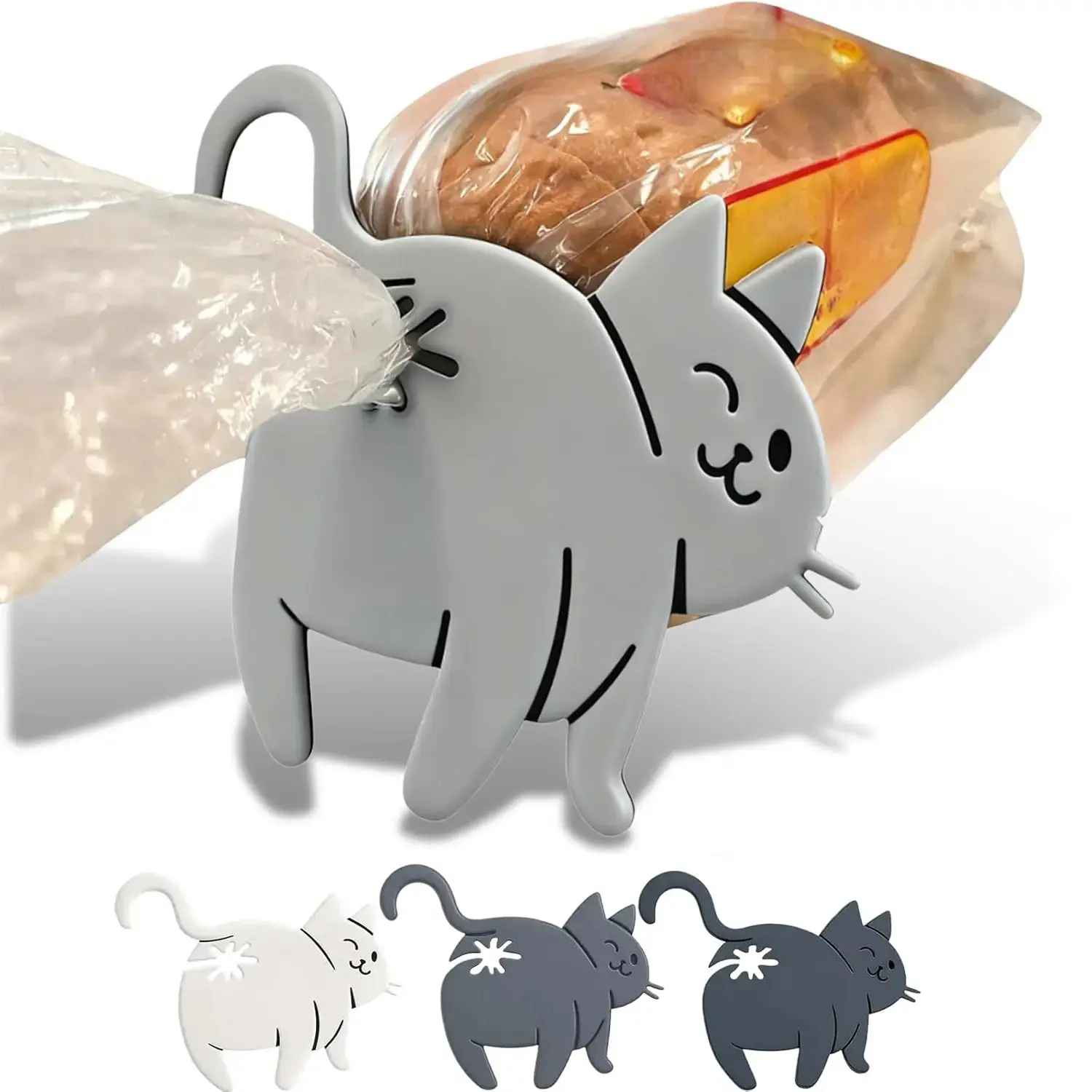 Cat Butt Bread Clip Set of 3 - Funny Bag Clips for Bread & Snacks, Cute Cat Kitchen Gadget, Gag Gift for Cat Lovers
