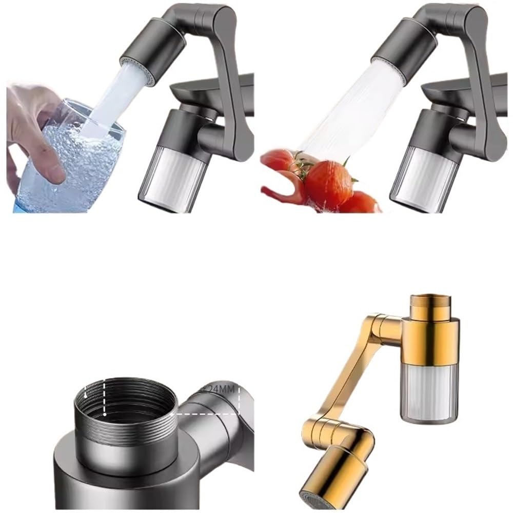 1080° Swivel Kitchen Faucet Extender with 6 Filters, 2 Spray Modes, Anti-Splash Design. 360° Rotatable Faucet Aerator for Sink, Easy Install for Bathroom & Kitchen, Gentle Water Flow for Hand & Face Washing, Kid-Friendly