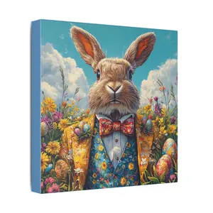 Easter Bunny Canvas Wall Art, Whimsical Rabbit Decor, Spring Home Decor, Unique Easter Gift, Colorful Holiday Decoration
