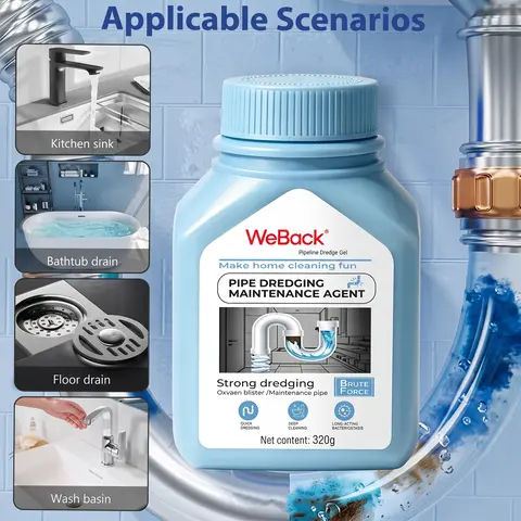 WeBack Safety-Grade Extra Strong Drain Opener - Drain Cleaner Powder, Disinfection Treatment, Anti-Bacterial, Cleaning Compound, All-Purpose, Fast Unclogging, Deodorizer, Pipe Dredge for Household Kitchen & Bathroom Sink Plumbing, Disinfection Treatment D