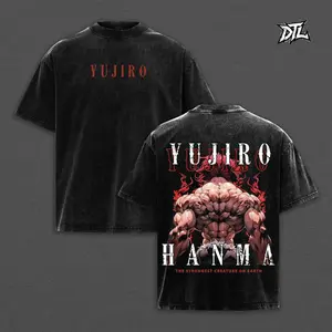 [Hoodie, Sweater, T-Shirt] Yujiro Hanma Demon Back Graphic Tee, Baki Hanma Anime Shirt, Strongest Creature On Earth, Vintage Washed  Gym Pump Cover, Streetwear Harajuku Top, Men’s Heavy Cotton Manga Fan Gift Apparel