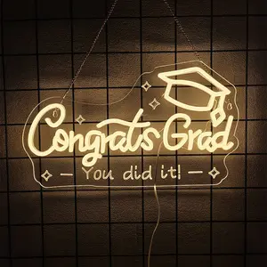 Congrats Grad LED Neon Sign, Graduation Party Decor, Warm White Grad Light Up Letters, Congrats Graduation Sign, Dorm Room Backdrop, Celebration Gift for Class