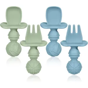 Baby Fork & Spoon Set (4 Counts), Silicone Baby Weaning Spoon & Fork, Self Feeding Utensil Easy Grip Toddler Cutlery Kit, BPA Free Baby Feeding Utensils, Cutlery Utensil Sets