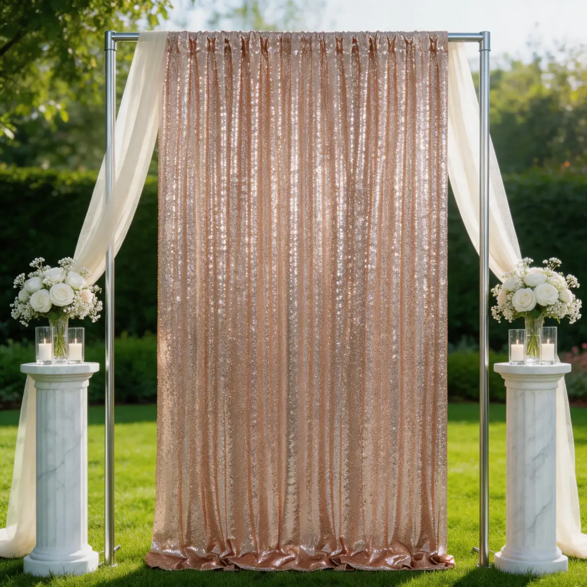 Sparkle Rose Gold Sequin Backdrop Curtain 1 Panel 4FTx8FT for Photo Booth Wedding Birthday Party Christmas Halloween Thanksgiving Glitter Background Drapes