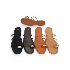 Elegant Cross-Strap Sandals in Tan with Gold Toggles for Women's Flat Walking Shoes Casual Summer Tactical Girl Footwear