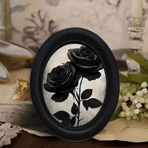 1count，Black Roses Wall Decor - Vintage Gothic Ornate Frame with Dark Floral Monochrome Roses, Wooden Frame Photo Frame - 6.8x8.7 Inch Oval Wall Decor with Black Frame,Display Plaque,Perfect for Home & Office Holiday Decor, Countryside Style