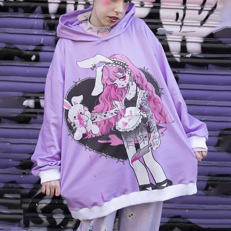 Playful Bunny Girl Hoodie - Harajuku Style Sweater