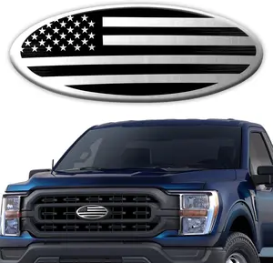 Tailgate Emblem for Ford F150 F250 F350 Silver American Flag 9 Inch Front Grill Emblem for Ford Emblem, Aluminum Oval Overlay Front Grill Rear Tailgate American Flag Decal Badge(Silver) Hirificing