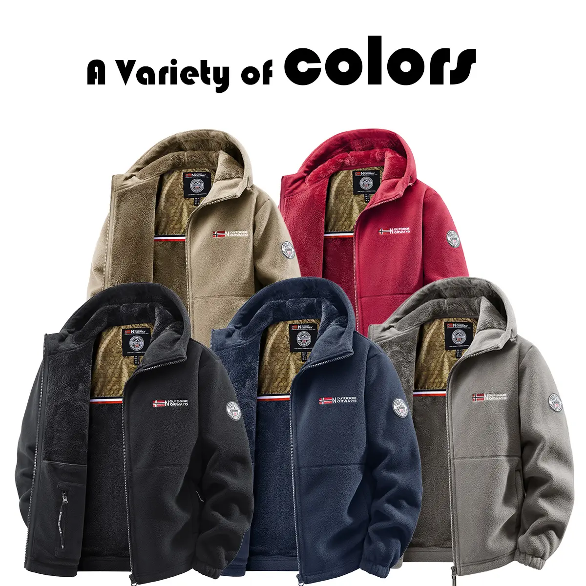 Men’s double-sided fleece jacket with hood and full zipper design, outdoor-level warmth, windproof and cold-resistant top for autumn/winter