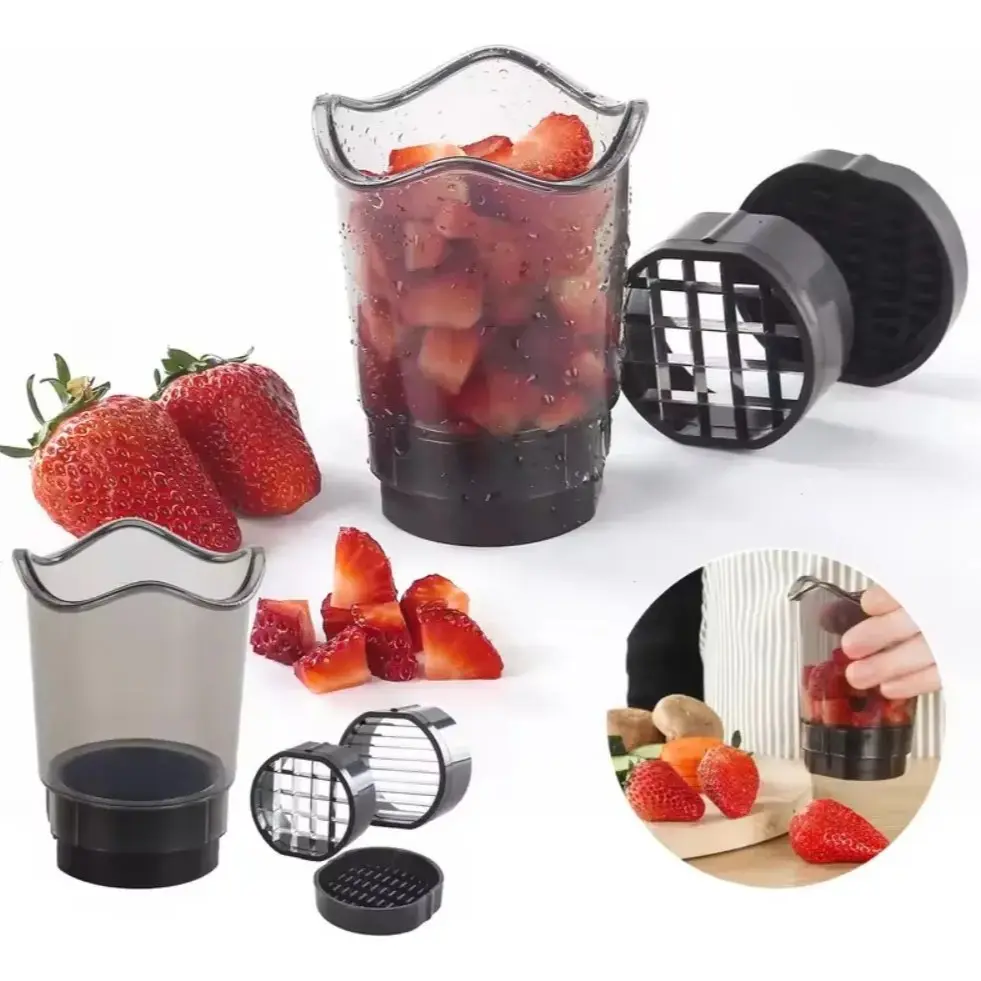 Portable Cup Slicer, Strawberry Cutter, Egg Slicer, Vegetable Slicer, Salad Chopper, Quick Manual Fruit Processor, Kitchen Tool with Three Attachments, Vegetable Slicer Dicer