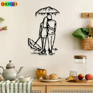 1pc Romantic Couple Under Umbrella Metal Wall Art, Rainy Day Lovers wall Scupltures Mural, Perfect for Valentines Day, Anniversary Decor, Perfect for Living Room Bedroom Patio Wall Decor, Ideal Gift for Romantic Home Decor Enthusiasts.