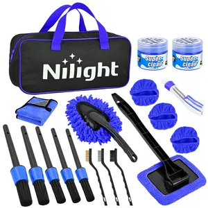 Nilight 15PCS Car Detailing Kit Auto Cleaning Tools Wash Set with Storage Carry Bag Beginners Easy to Use for Interior Exterior Car Care Clean Windshield Dashboard Seat Air Vents Wheels Tires, Blue,Green,Red,Yellow