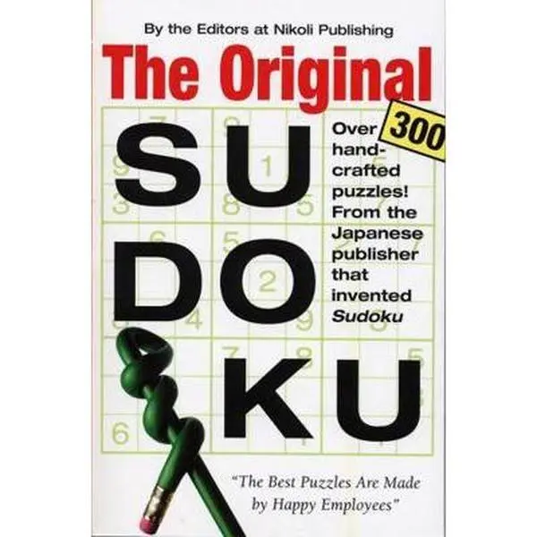 Used Sudoku Book - The Original by Editors of Nikoli Publishing (Soft Cover, English) - Expert Puzzles, Fiendish Fun, Over 300 Hand-Crafted Puzzles for Sudoku Enthusiasts