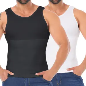 1-2 Pack Men Shapewear Tank Top Tummy Control Breathable Compression Vest Menswear Bestie Operator Slim Fit Daily Undershirt Anti Roll Edge Underwear Plain