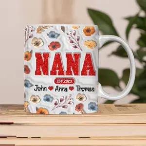Personalized Holding Mama Est Glitter Flower Handmade 3D Inflatable Effect Cup, Gift for New Mom, Gift For Nana, Mother's Day Floral Mug, Mom Gifts from Kids ,Mother's Day Gift 2024