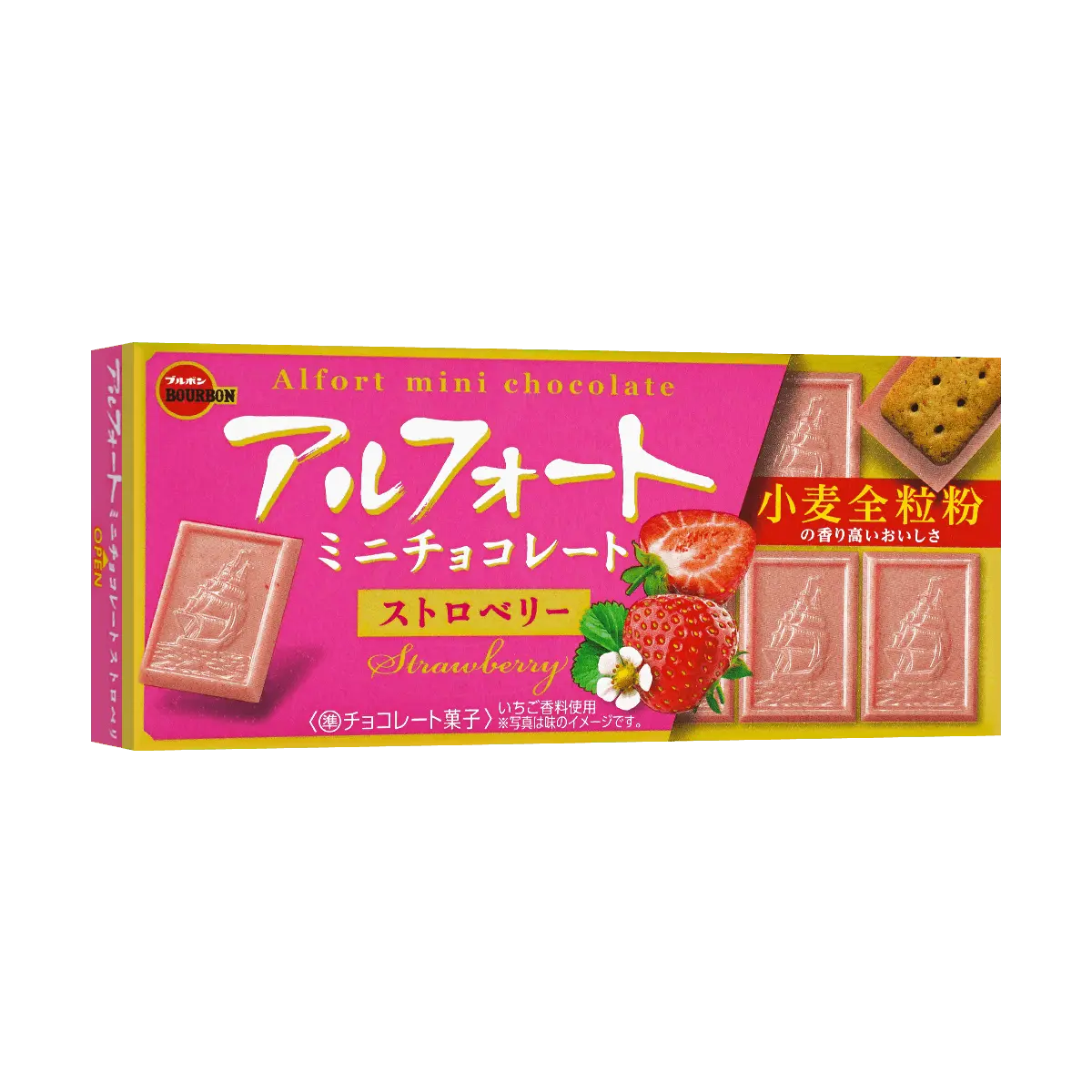 6 Pack Bourbon Alfort Mini Chocolate Strawberry Cookies 1.93oz - Japanese Snack, Sweet Biscuit Treat