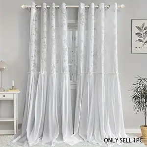 1pc French Vintage Rose Butterfly Lace Sheer Curtain, Embroidered Patchwork, Elegant Romantic Light-Permitting Drapes for Living Room Bedroom