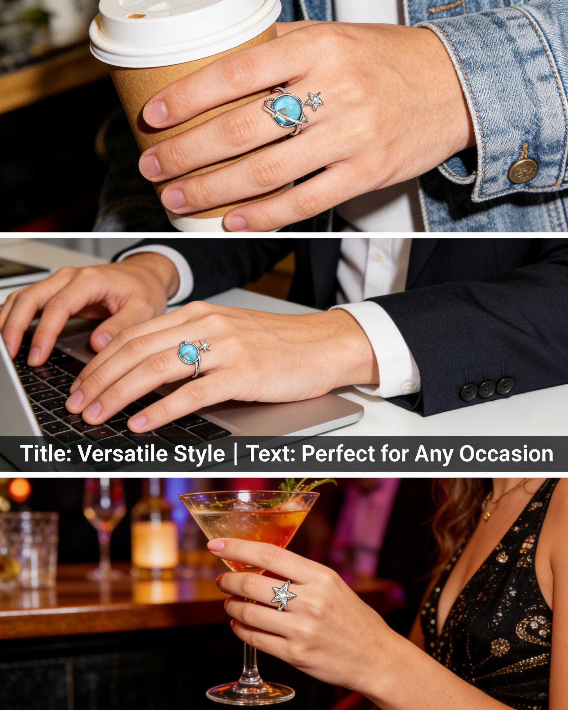 925 Sterling Silver To My Dear Daughter Celestial Fidget Ring with Inspirational Card, Blue Planet Star Spinner Anxiety Ring, Motivational Gift from Mom Dad, Adjustable Stackable Jewelry for Daughter, Birthday Graduation Present