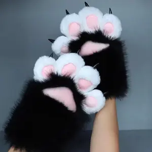 New Plush Cosplay Cat Paw Gloves Thicken Squeaking Cat Claw Mittens Animal Cartoon Cosplay Gloves Gifts