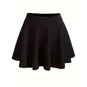 Women's Fashion Plus Size 1XL-5XL Preppy Skirt Ladies Casual Solid Elastic High Rise Slight Stretch A-line Mini Skirt