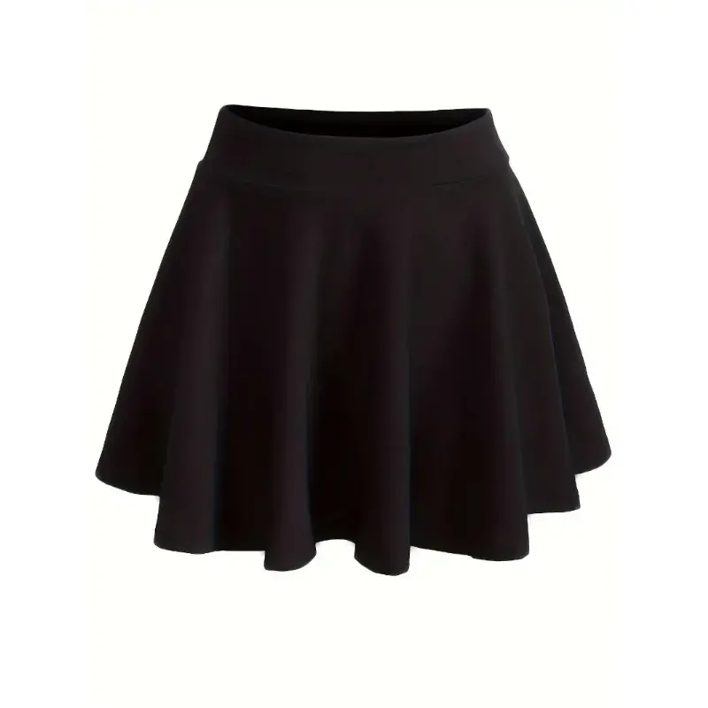 Preppy A-Line Mini Skirt for Plus Size Women, Solid Casual High-Waisted Fit with an Elastic Waistband and Slight Stretch Fabric, Preppy Style