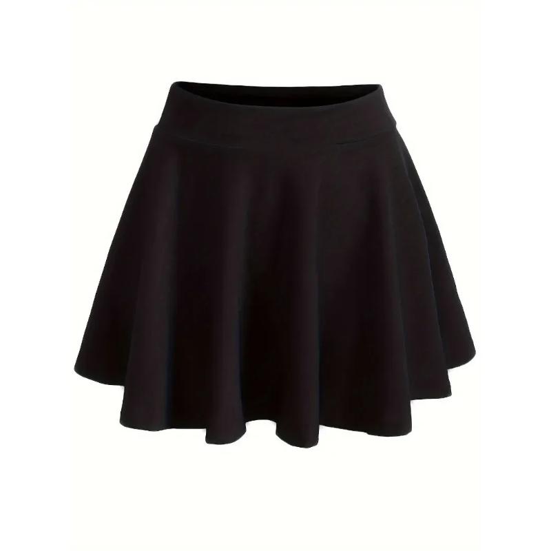 Women's Fashion Plus Size 1XL-5XL Preppy Skirt Ladies Casual Solid Elastic High Rise Slight Stretch A-line Mini Skirt