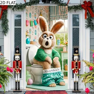 Easter Bunny Door Banner Decoration, Polyester Material, Perfect for Easter Party Decorations, Surprise Rabbit Design, Size 35.4x70.8 Inches