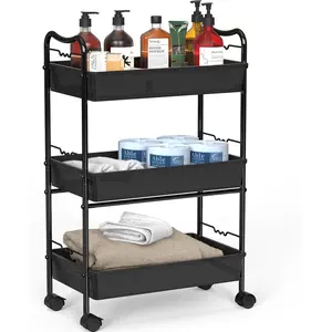 3 Tier Rolling Cart with Wheels, Black