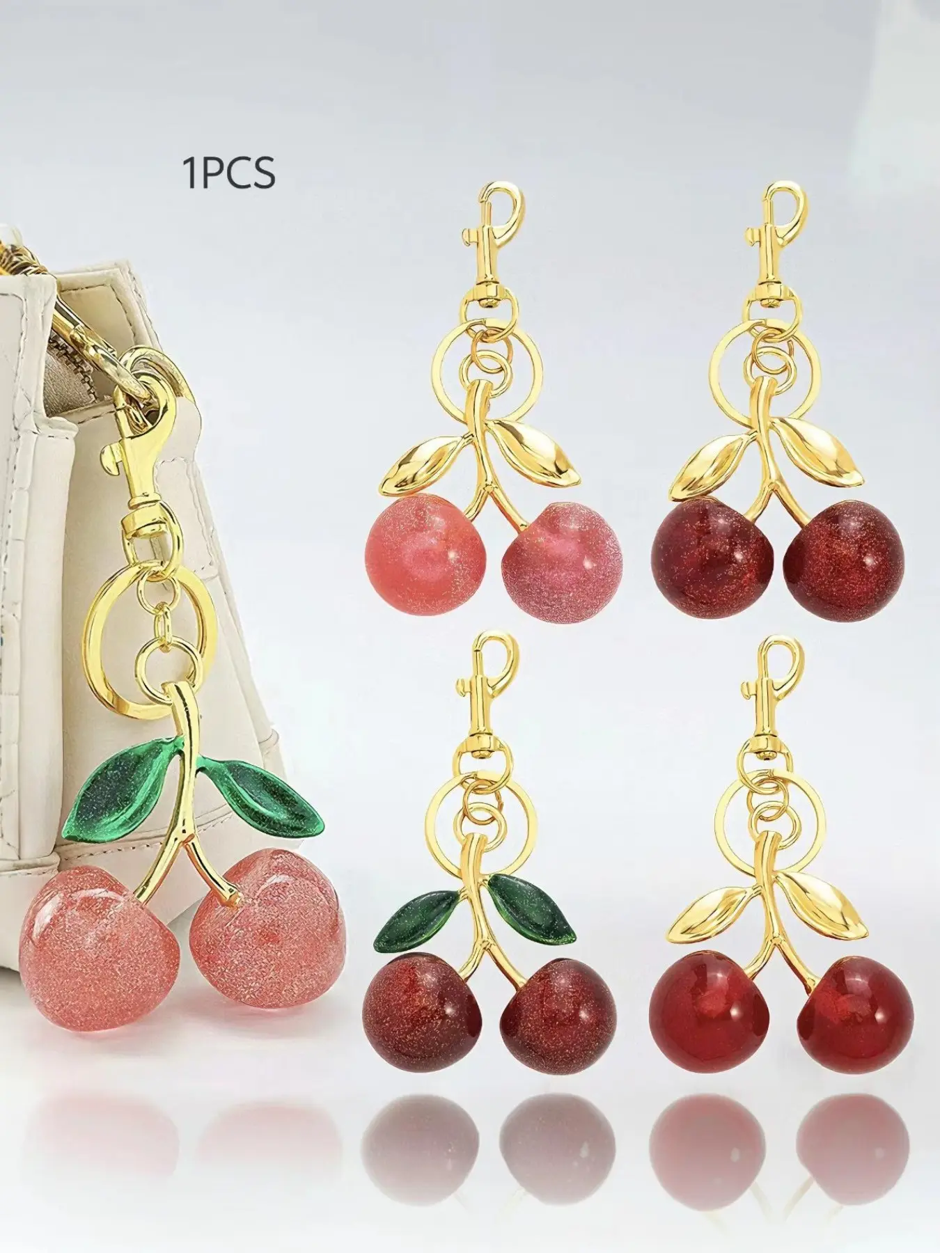Cute Cherry Keychain Pendant, Keychain for Bags, Women's Artificial Fruit Charm, Backpack Handbag Decoration, Valentine's Day Gift, All Seasons Accessory
