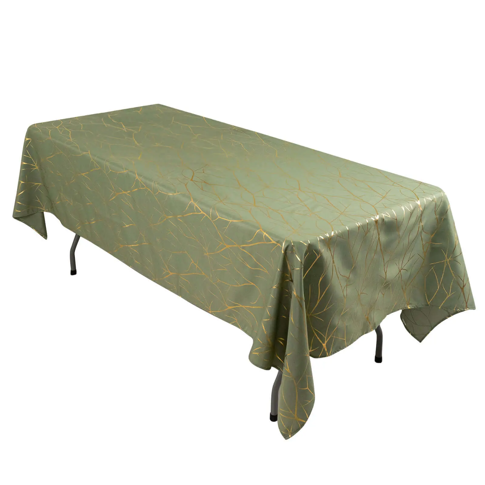 Polyester Rectangle Tablecloth - 60"x102" Dusty Sage Green with Gold Foil Tree Branch Pattern, Wrinkle-Free, Durable Home Accessory Table Cover for Weddings & Events, Iron-Safe with Cover, Formal