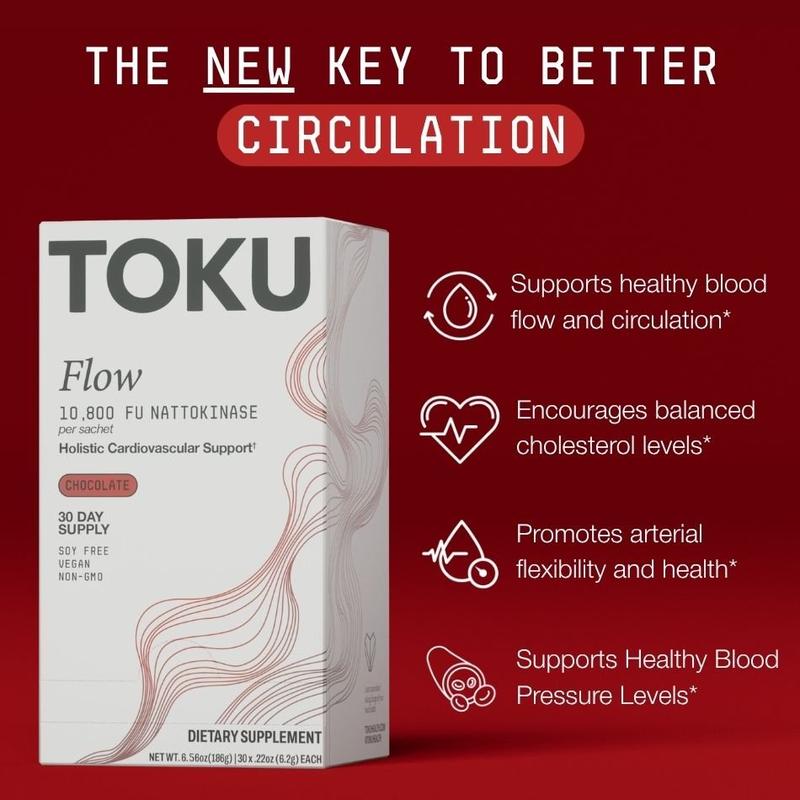 30 Servings Nattokinase - Toku Flow - Heart and Circulation Supplement Powder - 10800 FU - Chocolate Flavor - 30 Day Supply - Vegan Soy-Free Healthcare Fitness Dietary Supplement