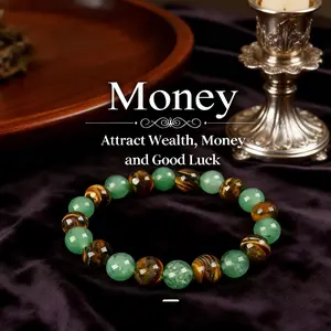 Arpurraina Money Attraction Bracelet with Green Aventurine & Tiger Eye Beaded Crystal Protection Jewelry for Wealth Abundance & Prosperity