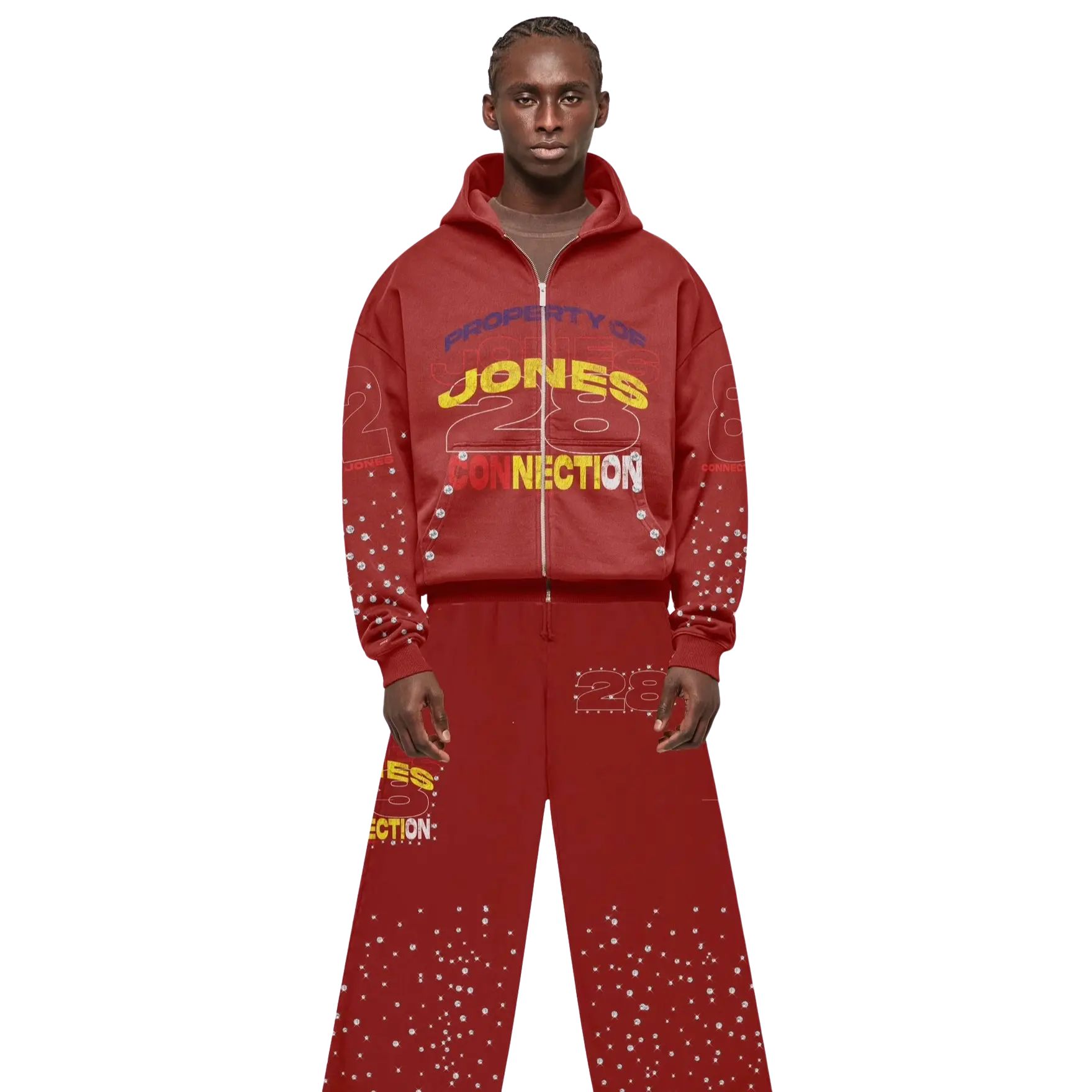Maroon Red Rhinestone Sweatsuit