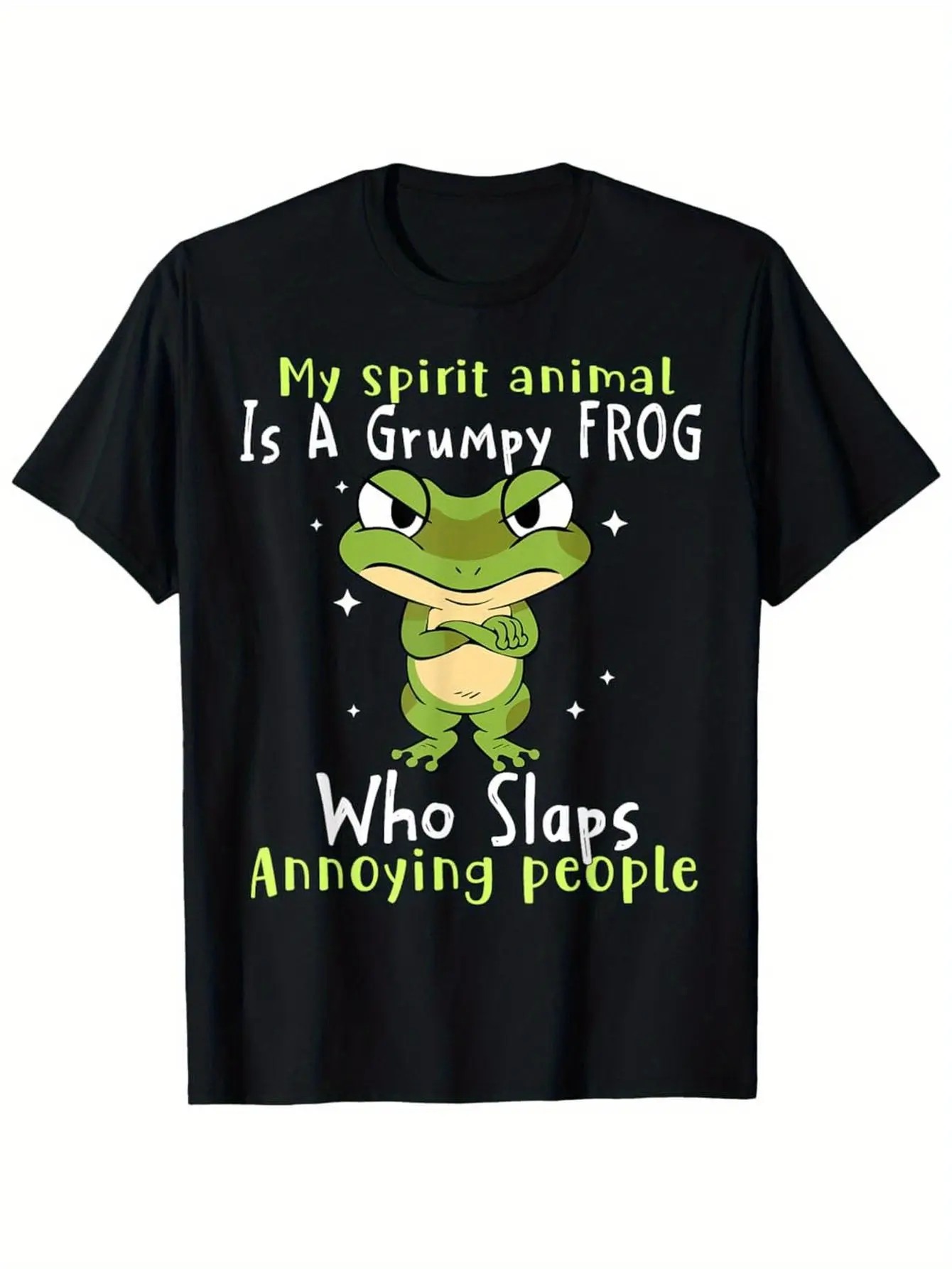 Men's 220g Heavyweight Cotton Fabric T-Shirt - Menswear Casual Top, Soft Retro Angry Frog Graphic, Relaxed Fit Short Sleeve Classic Round Neck