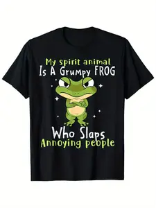 Men's retro T-shirt-my spiritual animal is an angry frog, designed to combat annoying people, short-sleeved round neck, regular version, all-season casual T-shirt suitable for trai, relaxed style, Thanksgiving, quick-dry performance