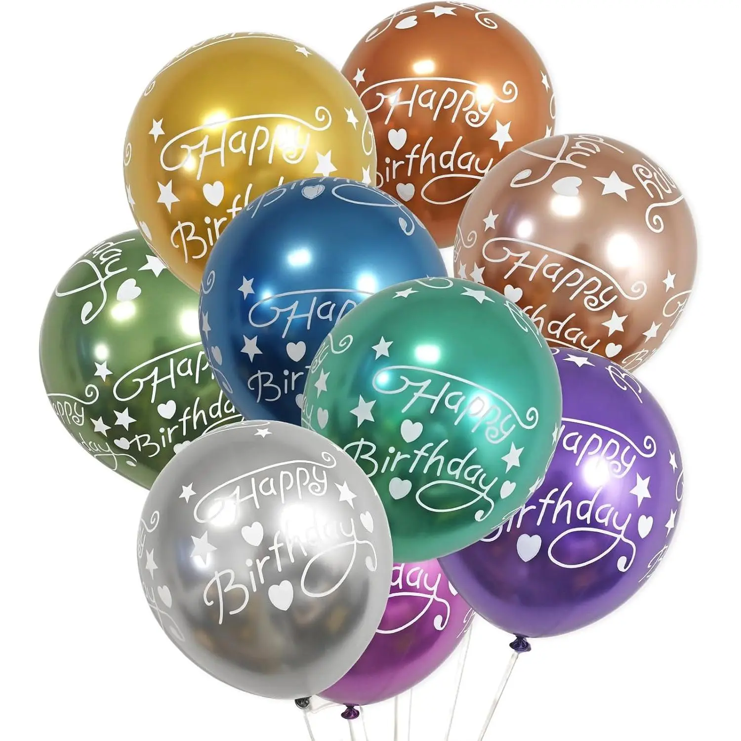 50 Pcs 12 Inch Printed "HAPPY BIRTHDAY" Multicolor Metallic Latex Balloons, Assorted Colors Happy Birthday Balloon for Birthday Party Supplies Shower Decorations, Globos De Cumpleaños