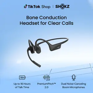 SHOKZ OpenComm2 - Open-Ear Bone Conduction Headphones, Wireless Bluetooth Computer Headsets with Noise Canceling Mic and Mute Button for Work, Call, Meeting, 16 Hours Talk Time for Mobile & PC, Black