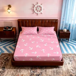 Nautical Anchor Fitted Sheet 3-Piece Set (1 Fitted Sheet + 2 Pillowcases, No Pillow Inserts Included), Nautical Themed Deep Pocket Bed Sheet, Soft Breathable Microfiber Bedding, Suitable for Teen & Adult Bedroom Decor, Perfect as a Birthday/ Holiday Gift
