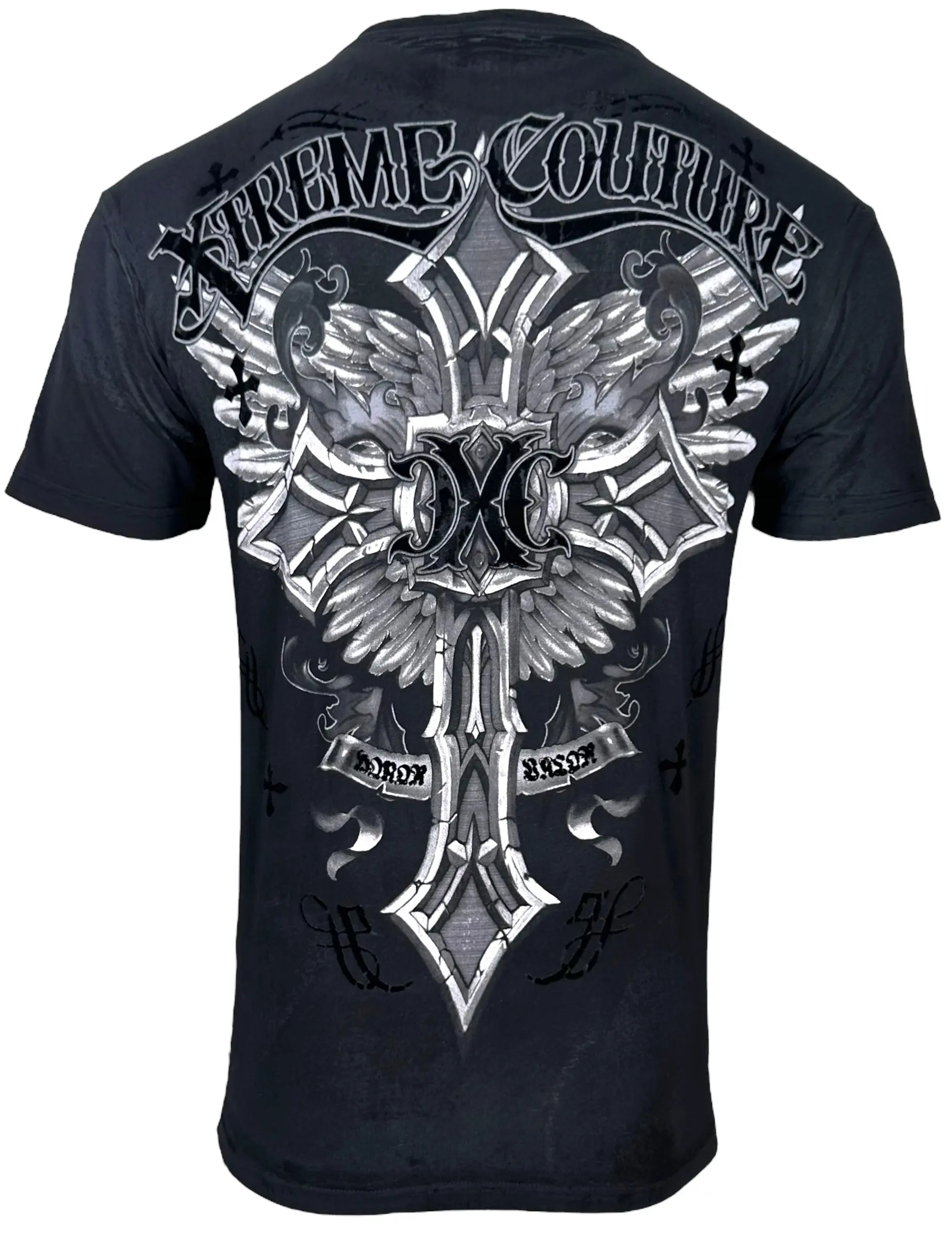 Xtreme Couture Men's Brigadier Streetwear T-Shirt, 100% Cotton Crew Neck, Flocked Front & Back Prints, Casual Graphic Top