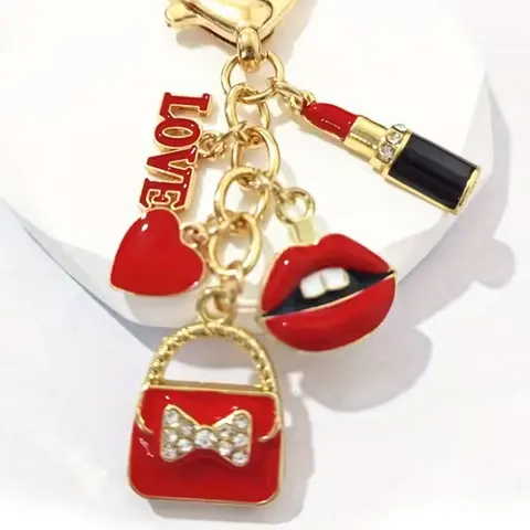 1pc Red Lipstick Chic Keychain for Women Stylish Fashion Purse Charm with Love Heart Lips & Bag Key Ring Rhinestone Letter Pendant and Love Pendant,Mother's Day gifts, Valentine's Day gifts, Bag Charms, Keychain for Bags, Bling Bling Keychains, Keyring