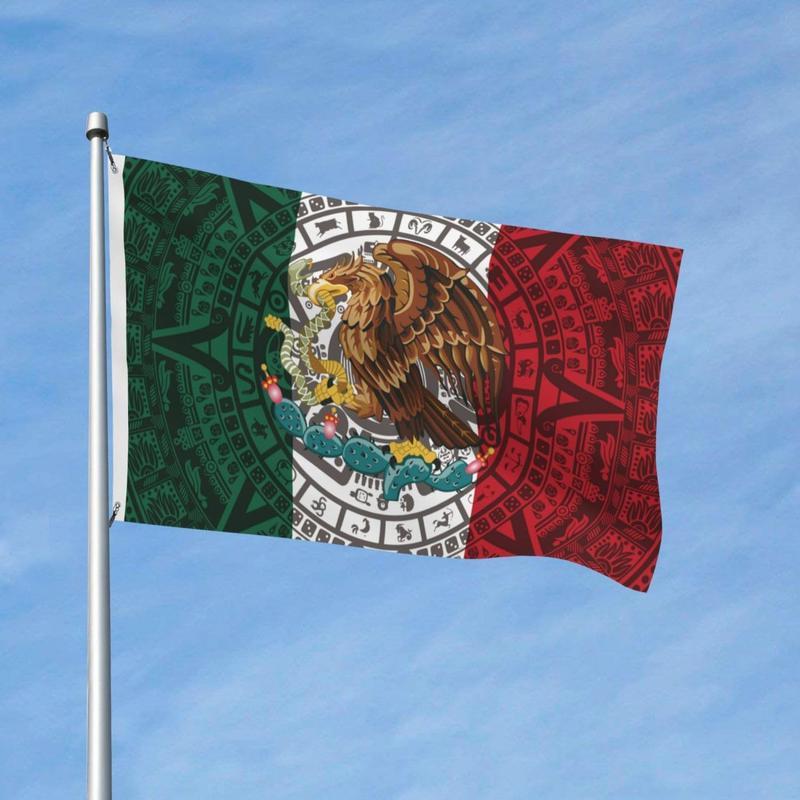 Customize Tapestrys Mexican Flag 3x5 Ft Outdoor/Indoor Durable Polyester Mexico Tapestry Vivid Color Fade Resistant Double-Sided with Brass Grommets  Mexican Banner Decor