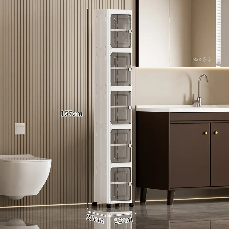 Multi Size 1 To 5 Tier Tall Narrow Gap Cabinet Adjustable Shelves Dustproof Clear Door With Casters Bedroom Gap Storage Rack
