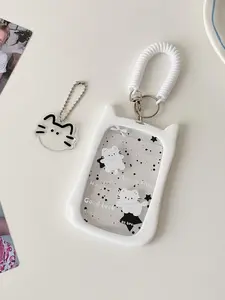 Transparent Cat Cartoon Student Elastic Rope Lanyard Card Holder, Campus ID Bus Card Protection Case, Cute School Accessories, Id Badge Holder