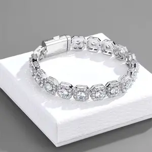 Men's Cuban Chain Bracelet - Square Ice Crystal Full Diamond Hip-Hop Trendy Bangle, European & American Fashion Crystal Bracelets for Men's Costume Jewelry men