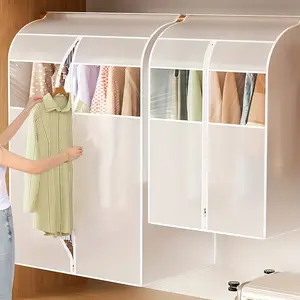 1pc Washable Transparent Garment Bag - Dustproof Hanging Clothes Cover with Magic Tape Closure, Polyester Storage Organizer for Home Use