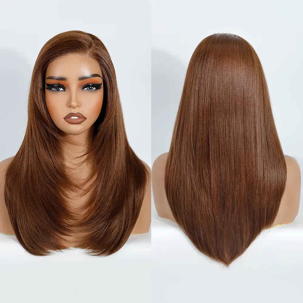 [Style Icon] MELISSA 18in C-Lace Front Synthetic Hair Wig, Layered Cut, Glueless, Pre-Cut Natural Hairline, Daily Wear Wig for Everyday Use, Layered Cut Wig