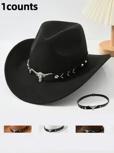 1pc Unisex Retro Western Cowboy Hat With Horn Pattern, Suitable For Casual Wear, Western Cowboy Party, Vintage Hat